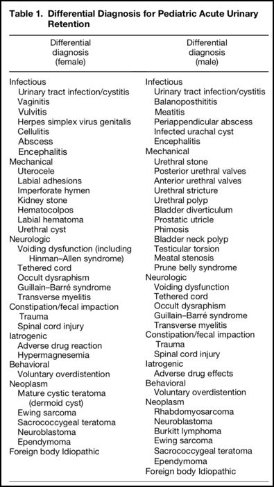 Differential Diagnosis of Urinary Retention in Children